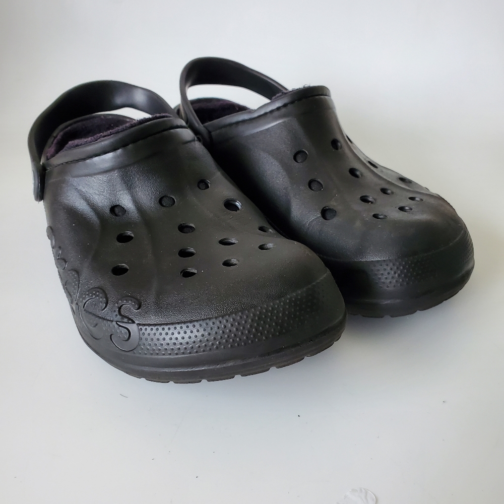 Crocs Bayo Unisex Lined Faux Fur Black Sz Womens 12 Mens 10 Clog Shoes